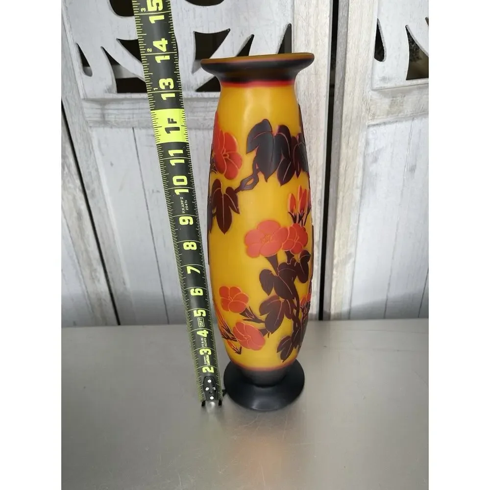 Cameo ART Nouveau Glass VASE Galle French Style Repro Amber Red Butterfly